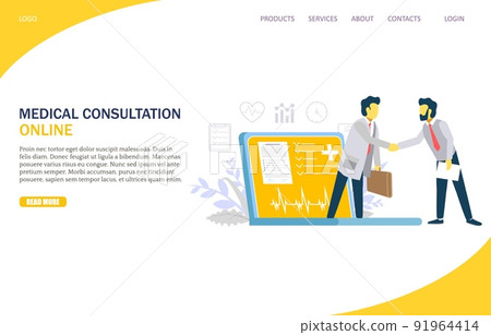 Online medical consultation vector website landing page design template 91964414