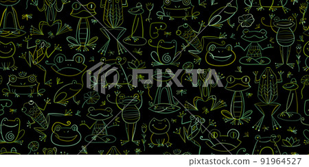 Funny frogs family. Seamless pattern background for your design 91964527