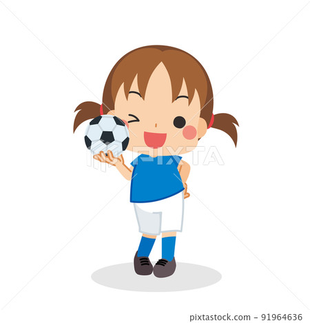 Illustration of a cute girl winking with a soccer ball White background Full body clip art Vector Illustration of a cute girl winking with a soccer ball White background Full body clip art Vector 91964636