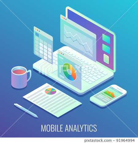 Mobile web analytics concept vector flat...-插圖素材 [91964994] - PIXTA圖庫