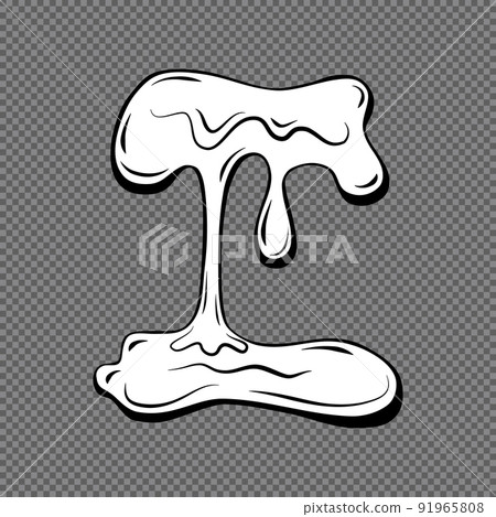 Dripping liquid outline on a transparent background. Contoured black and white illustration of a flowing viscous liquid. Wax, honey, slime. Vector.  91965808