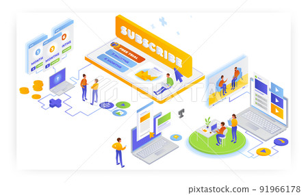 People choosing subscription plan, vector isometric illustration. Purchasing subscription concept. 91966178