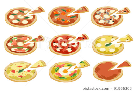 Pizza cut set isometric drawing 91966303
