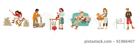 Pet care concept with grooming service, walking 91966407