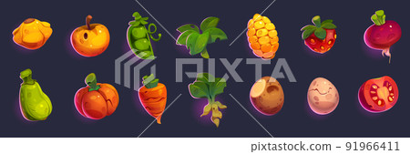Game icons of fruit, vegetables and egg 91966411