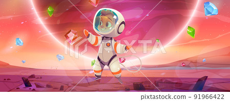 Cute astronaut on alien planet in space, cosmonaut Cute astronaut on alien planet in space, cosmonaut 91966422