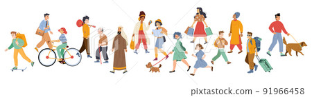 Diverse pedestrian walk, passerby people on go Diverse pedestrian walk, passerby people on go 91966458