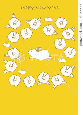 New Year's card of a rabbit running with a camellia flower (with a greeting card) New Year's card of a rabbit running with a camellia flower (with a greeting card) 91966677