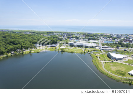 Upopoi seen from the sky above Lake Poroto (aerial view) 91967014