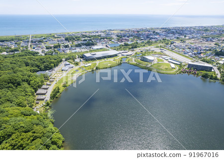 Upopoi seen from the sky above Lake Poroto (aerial view) Upopoi seen from the sky above Lake Poroto (aerial view) 91967016