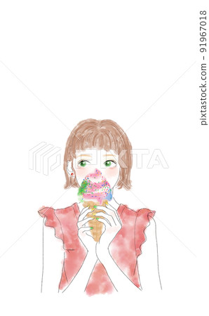 吃五顏六色冰淇淋的女孩（豎屏） 91967018