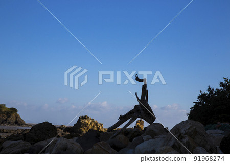 Tree roots appearing on the beach at low tide Tree roots appearing on the beach at low tide 91968274