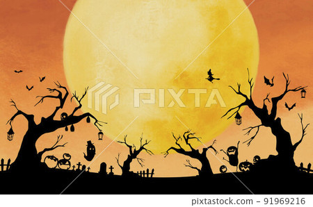 滿月日的萬聖節皮影(剪紙風格) 滿月日的萬聖節皮影(剪紙風格) 91969216