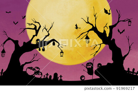 Halloween shadow puppets on a full moon day (paper-cutting style) Halloween shadow puppets on a full moon day (paper-cutting style) 91969217