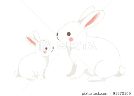 白兔父母和孩子的插圖(側身) 白兔父母和孩子的插圖(側身) 91970109