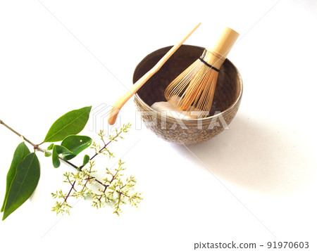 白色背景茶具植物 91970603