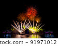 Beautiful fireworks in the night sky. 91971012