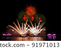 Beautiful fireworks in the night sky. 91971013