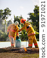 Firefighter with fire and suit for protect fire fighter for training firefighters. 91971021