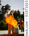 Firefighter with fire and suit for protect fire fighter for training firefighters. 91971023