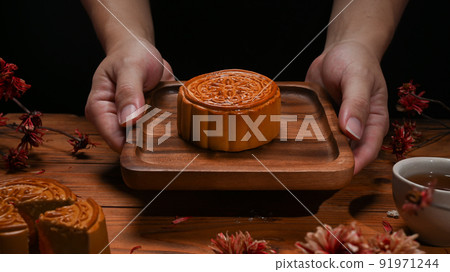 Tasty moon cakes for Mid Autumn festival or Chinese traditional festival 91971244