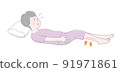 A woman suffering from pain due to her legs getting stuck while sleeping 91971861