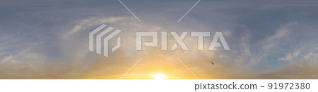 Bright sunset sky panorama with Cirrus clouds. Hdr seamless spherical equirectangular 360 panorama. Sky dome or zenith for 3D visualization, game and sky replacement for aerial drone 360 panoramas. Bright sunset sky panorama with Cirrus clouds. Hdr seamless spherical equirectangular 360 panorama. Sky dome or zenith for 3D visualization, game and sky replacement for aerial drone 360 panoramas. 91972380