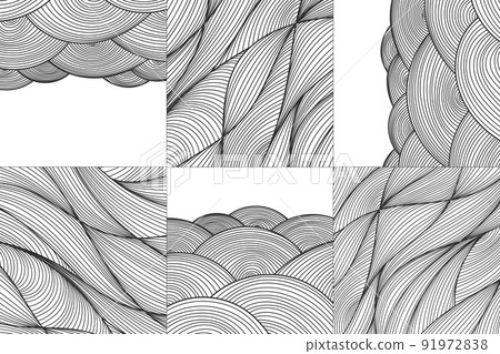 Vector set of hand drawn sketch wavy patterns, organic backgrounds. Black and white hair waves. Japanese textures, doodle stripes. Vector set of hand drawn sketch wavy patterns, organic backgrounds. Black and white hair waves. Japanese textures, doodle stripes. 91972838