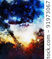 Abstract digital painting of tree at sunset time, warm tone image 91973067