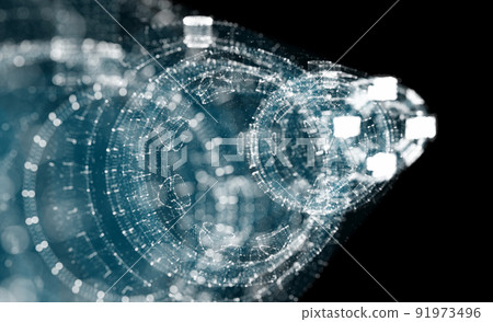 A glowing hologram of a mechanical object A glowing hologram of a mechanical object 91973496