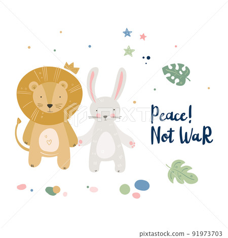 Cartoon cute animals baby card with lion and bunny 91973703