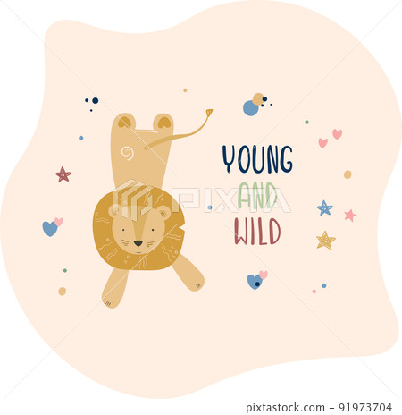 Cartoon cute animals baby card with text Cartoon cute animals baby card with text 91973704
