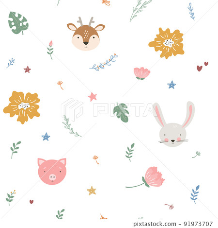Cartoon animal head pattern for wrapping paper 91973707