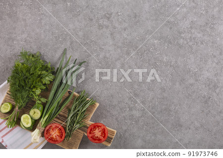 set of fresh vegetables and herbs for cooking salad set of fresh vegetables and herbs for cooking salad 91973746