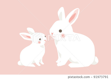 一個簡單的白兔父母和孩子的插圖 91973791