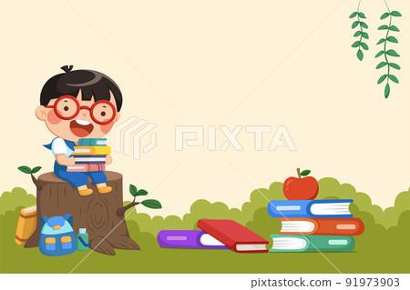 Little bookworm reading outdoors Little bookworm reading outdoors 91973903