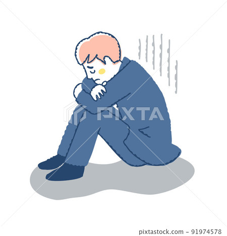 一個沮喪的人抱著他的膝蓋 91974578