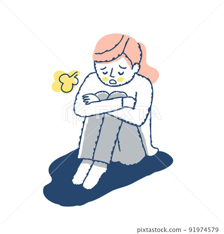 拿著她的膝蓋的沮喪的婦女 91974579