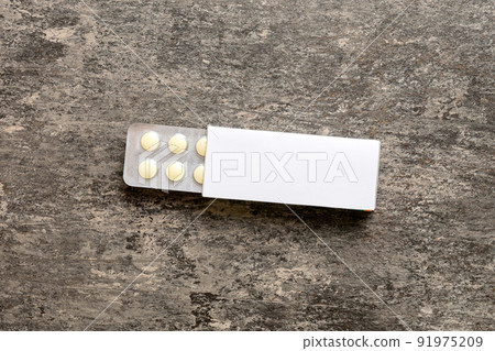 Blank White Product Package Box Mock-up. Open blank medicine drug box with blister top view Blank White Product Package Box Mock-up. Open blank medicine drug box with blister top view 91975209