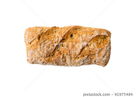 Bread top view cut out. Freshly backed Bread isolated on white background. Fresh organic loaf Bread top view cut out. Freshly backed Bread isolated on white background. Fresh organic loaf 91975484