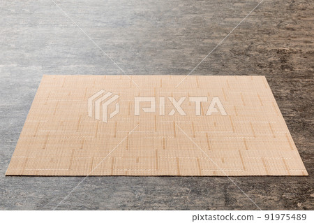 Perspective view of brown tablecloth for food on cement background. Empty space for your design 91975489