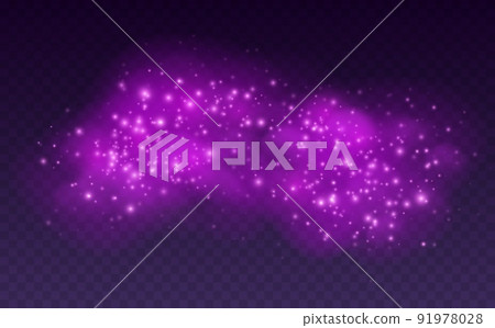 Magic cloud with sparkles, purple fairy stardust with sparks. Shiny fog for a witch spell, cosmic dust 91978028