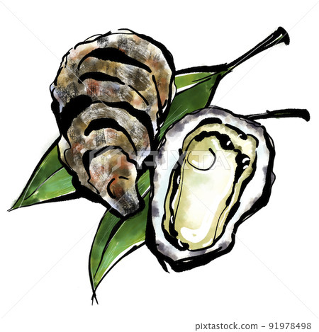 Handwritten illustration of "Iwagaki" (brush-wash painting style) 91978498