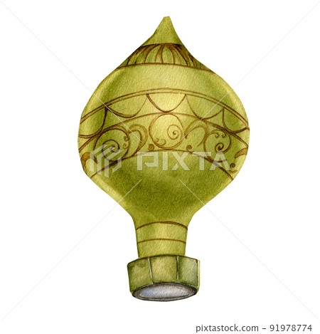First hot air balloon vintage style watercolor illustration isolated 91978774