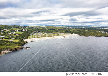 Aerial of Fintra beach by Killybegs, County Donegal, Ireland Aerial of Fintra beach by Killybegs, County Donegal, Ireland 91980636