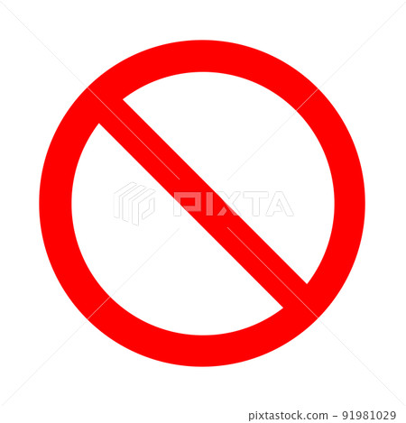 Prohibition icon. A prohibition mark with a diagonal line in a red circle. Prohibition icon. A prohibition mark with a diagonal line in a red circle. 91981029