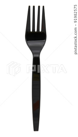 Black plastic fork isolated on white background 91982575