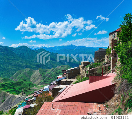 houses on a rocky slope in the mountain village of Chokh in Dagestan houses on a rocky slope in the mountain village of Chokh in Dagestan 91983121