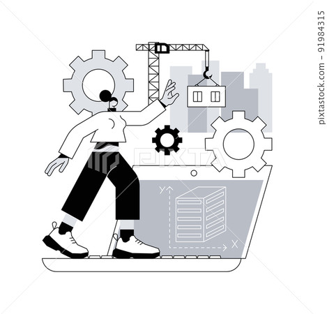 Building information modeling abstract concept vector illustration. Collaborative construction, construction project management, 3D model-based process, operational information abstract metaphor. 91984315
