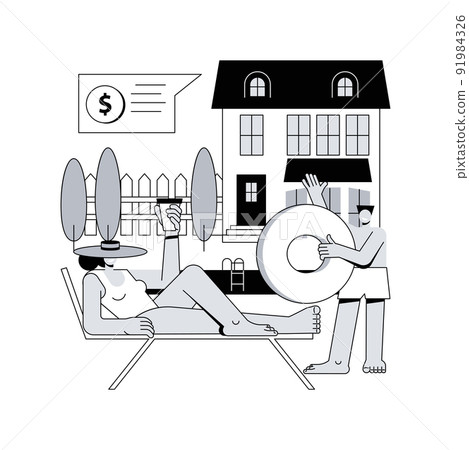 Private residence abstract concept vector illustration. Single family residence home, private entity town house, housing type, surrounding land ownership, real estate market abstract metaphor. Private residence abstract concept vector illustration. Single family residence home, private entity town house, housing type, surrounding land ownership, real estate market abstract metaphor. 91984326